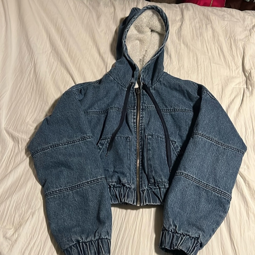 Size Small Jean Coat with fur lined hoodie